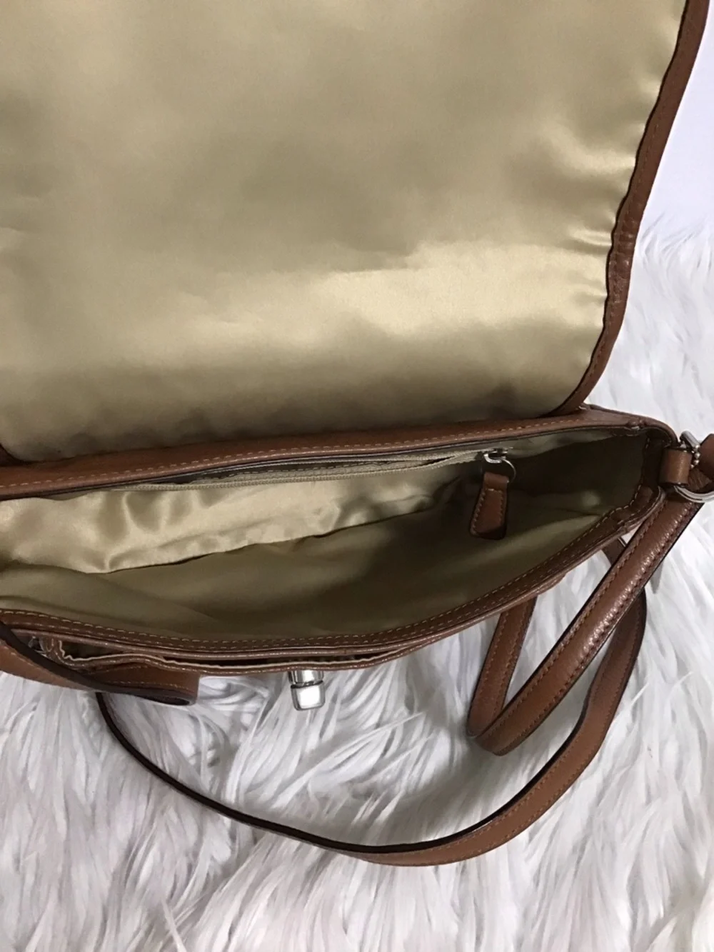 COACH Leather Flap Crossbody Bag Brown Pebble Leather Silver Hardware EUC